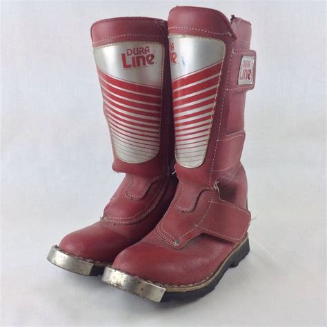 Vintage 70s 80s Dura Line Red Leather Motocross Boots Dirt Bike Size