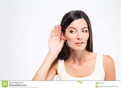 Woman Puts A Hand To The Ear Stock Photo Image Of Skin Hearing 56970274