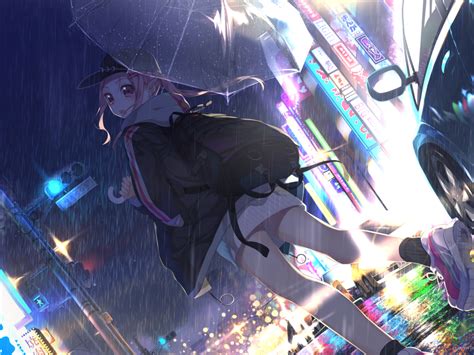 1024x768 Anime Girl With Umbrella In Rain 1024x768 Resolution Wallpaper