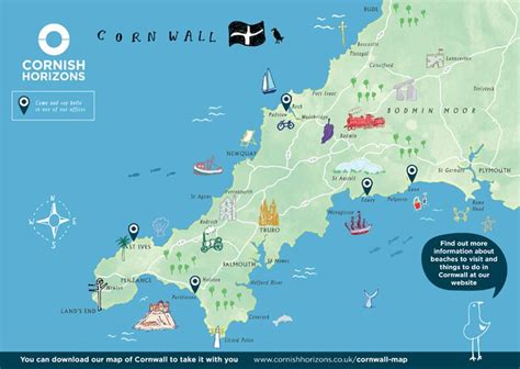 Finden sie lokale unternehmen, öffentliche orte, touristische attraktionen über karte anzeigen, satellitenbild. Illustrated Map of Cornwall in 2020 | Cornwall map ...
