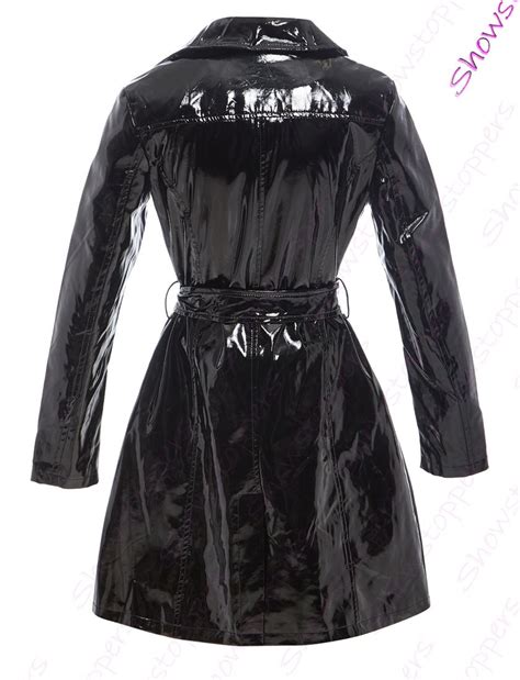 Womens Patent Trench Coat Mac Raincoat Ladies New Size 8 10 12 14 16