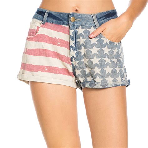 Fashionazzle Womens American Flag Denim Short Shorts Womens Shorts Women Denim Shorts