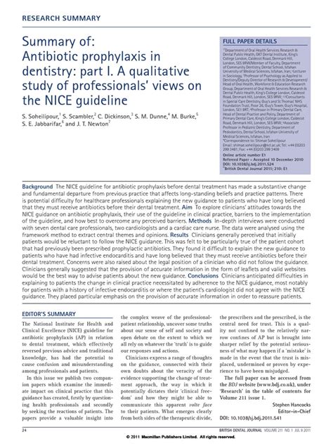 Antibiotic Prophylaxis In Dentistry Part I A Qualitative Study Of