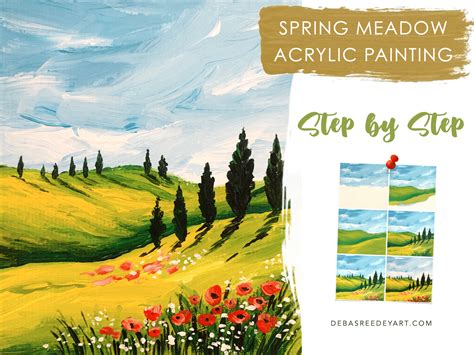 Spring Meadow With Flowers Easy Spring Painting Tutorial Debasree