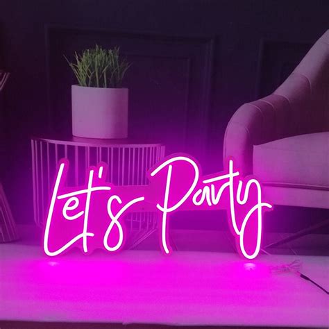 Lets Party Pink Neon Sign Wall Decor For Room Bar Shop Etsy