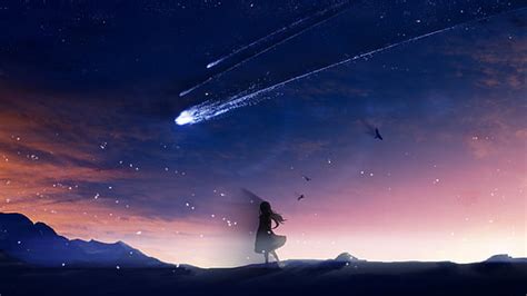 Hd Wallpaper Anime Original Aurora Australis Comet Galaxy Night