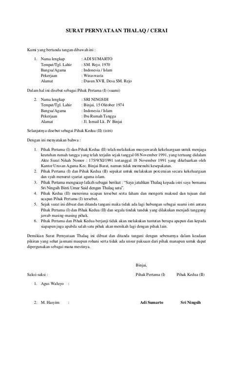 Surat Pernyataan Ikrar Talak.doc / Contoh Surat Permohonan Ikrar Talak