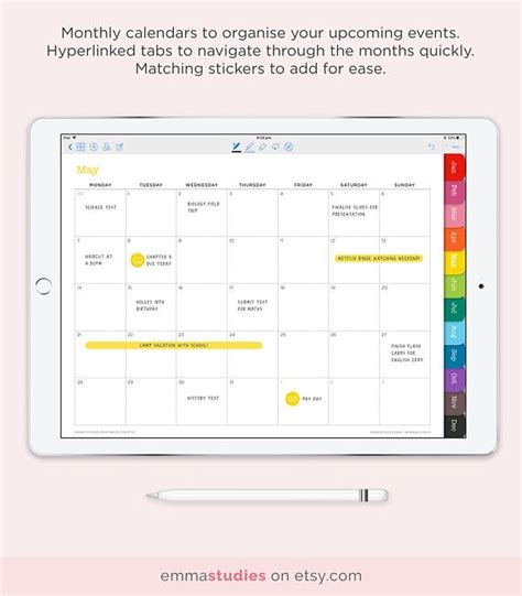 2018 Digital Weekly Planner With Coloured Tabs Customisable Digital