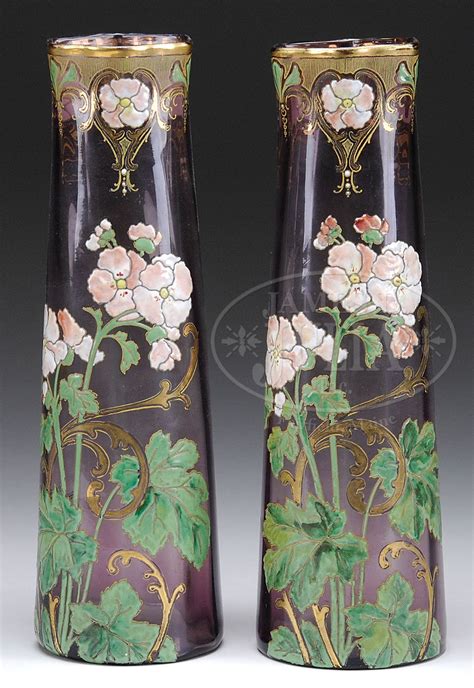 Pair Of Moser Decorated Vases Glass Ceramic Glass Vessel Glass Art Moser Glass Bohemian Art