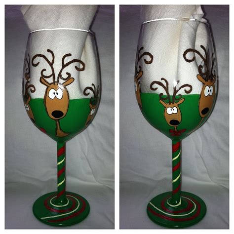 Holiday Hand Painted Wine Glasses Set Of Four Etsy