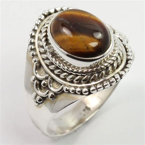 925 Sterling Silver Genuine Tigers Eye Gemstone Handmade Art Ring Size