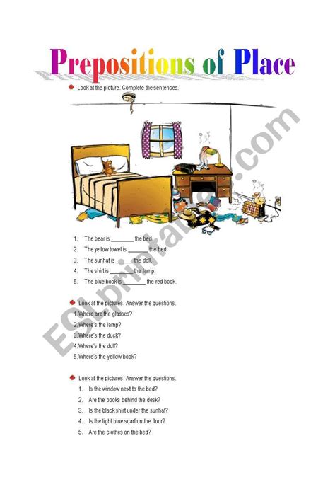 Prepositions Of Place Fill In The Blanks Worksheet Prepositions Sexiz