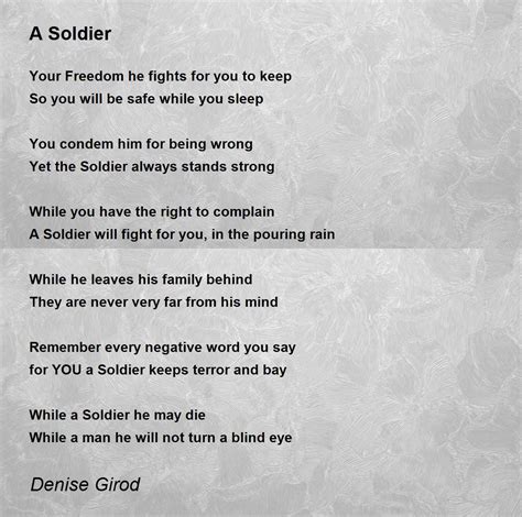 A Soldier Poem By Denise Girod Poem Hunter Comments