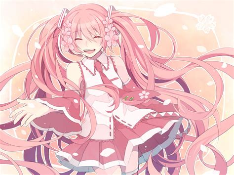 Hatsune Miku Headphones Hoshiyui Tsukino Long Hair Petals Pink Pink