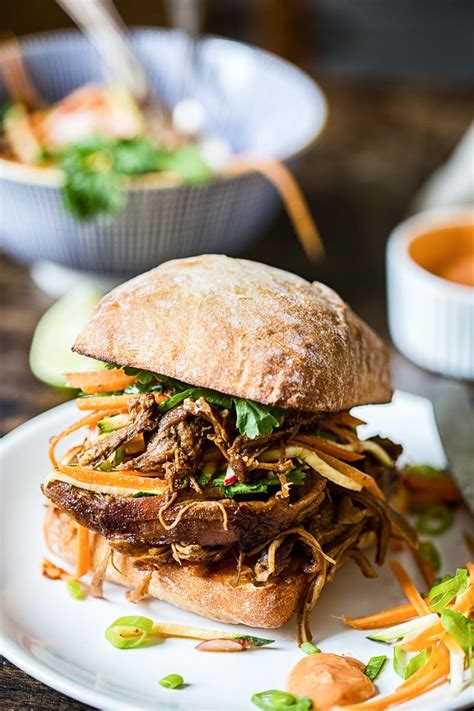 Asian Pulled Pork Sandwiches With Carrot Zucchini And Radish Slaw