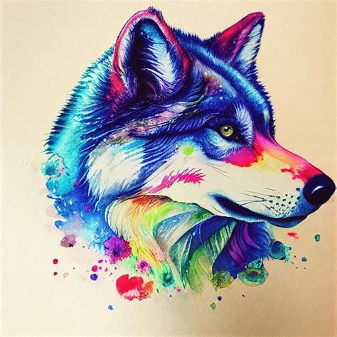Premium Photo Wolf Head With Splashes Of Watercolor