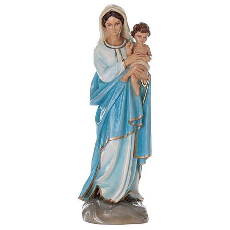 Virgin Mary With Baby Jesus Statue 60 Cm In Painted Marble Dust