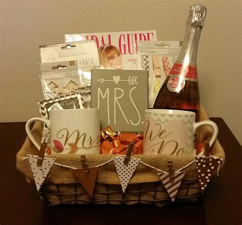 Gift Basket For Newly Engaged Friend I Used Champagne Bridal Magazine Mrs And We Do Mugs