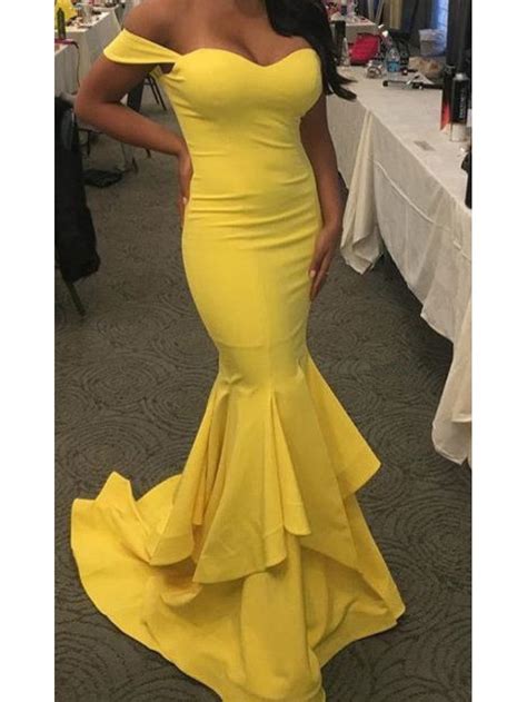 Mermaid Long Yellow Off The Shoulder Prom Dresses Party Evening Gowns