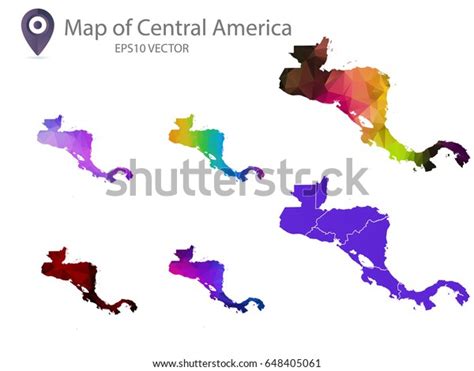 Set Central America Maps Polygon Colorful Stock Vector Royalty Free