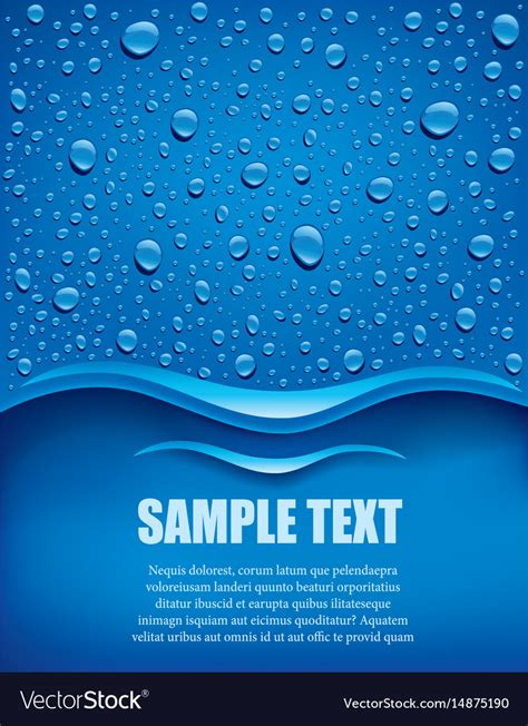 Blue Water Drops Background With Big Drop Vector Image