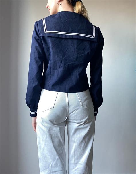 Vintage Japanese Navy Seifuku Sailor School Uniform Top Size S Etsy