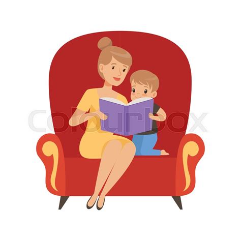 Mother Reading A Book To Her Little Stock Vector Colourbox