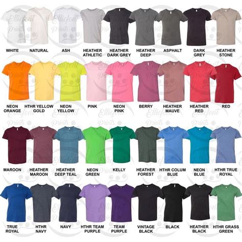 Bella Canvas 3001Y Color Chart Unisex Jersey TShirt Color Etsy Nerdy