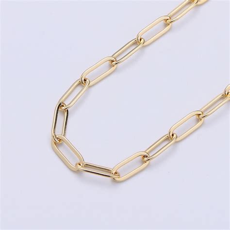 Paperclip Chain Necklace 14k Gold Plated Long Oval Rectangle Etsy