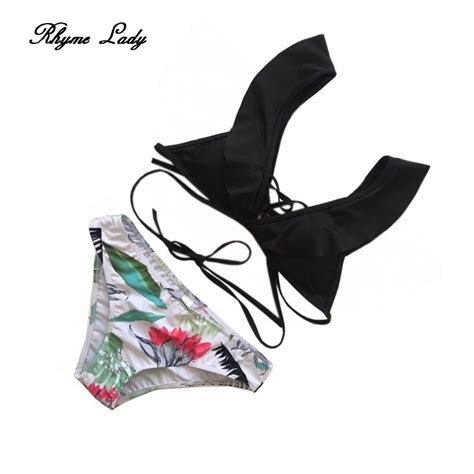 Buy Rhyme Lady Backless Bikini Set Brazilian Ruffle Bandage Women Swimwear New