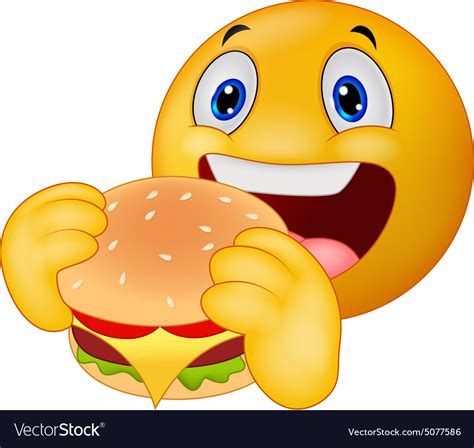 Emoticon Smiley Eating Hamburger Royalty Free Vector Image