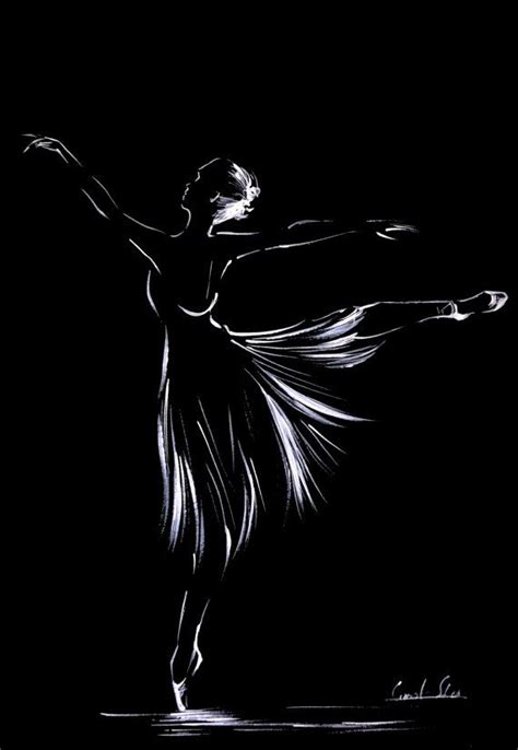 Ballerina Drawing Original Drawing Art White On Black Minimalist Art Dance Ballet Drawing