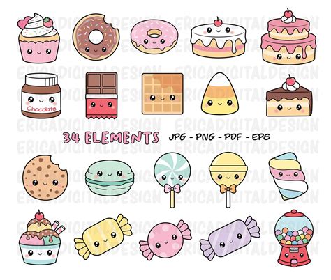 Kawaii Dulces Clipart Lindo Dulce Caramelo Clipart Comida Etsy México