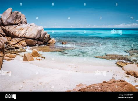 La Digue Seychelles Tropical Exotic Hidden Beach With Granite