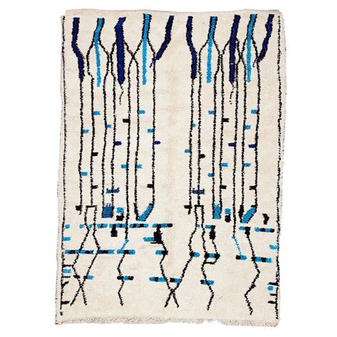 White Beni Ourain Rug With Blue Black Lines Berber Creations