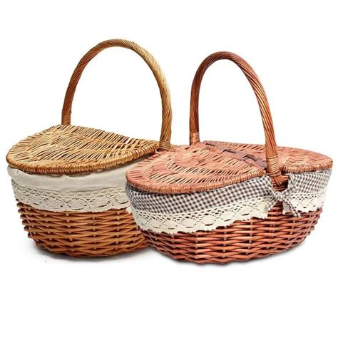 Buy Hand Made Wicker Camping Picnic Basket With Lid
