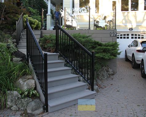 Crossed stairs, parallel to the façade; Aluminium Stair Railings with Glass - Toronto Railings ...
