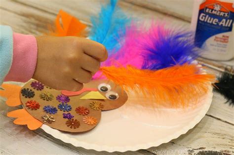 Paper Plate Feathered Turkey Craft Young At Heart Mommy