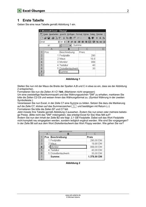 Excel Bungen Erste T