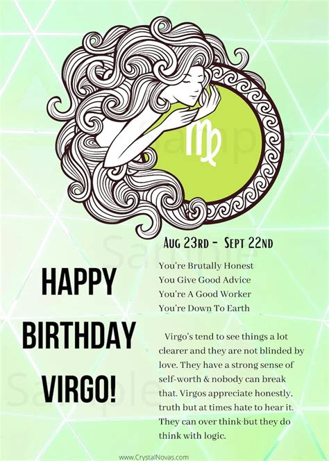 Happy Birthday Virgo Astrology Card Digital File Printable Etsy