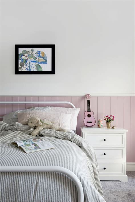Queenslander Girls Bedroom With Pink Vj Wall Panelling Feature Wall