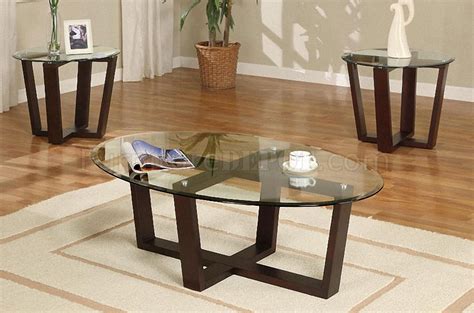 Cherry Brown Modern Artistic 3pc Coffee Table Set Wglass Tops
