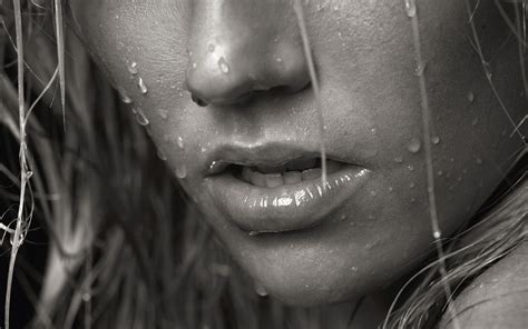 closeup face monochrome lips wet body wet rain mouths women juliane raschke water