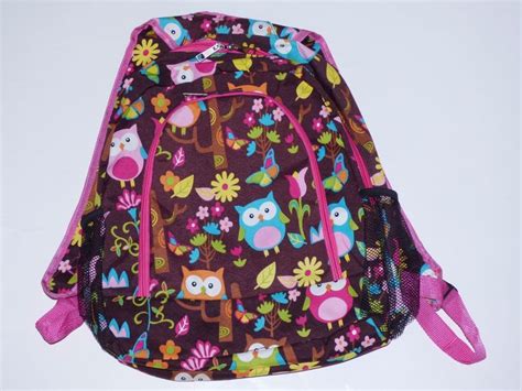 New Owl Brown Pink Floral Flower Girls School Backpack Bookbag Bag