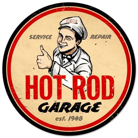 Retro Hot Rod Garage Metal Sign 14 X 14 Inches Vintage Metal Signs