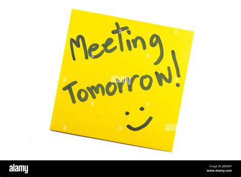 Sticky Note With Text Meeting Tomorrow Stock Photo Alamy