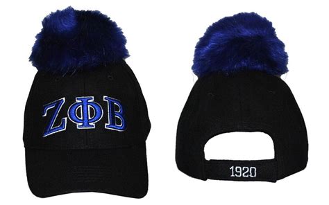 Zeta Phi Beta Sorority Black Hat With Blue Pom Ball Brothers And