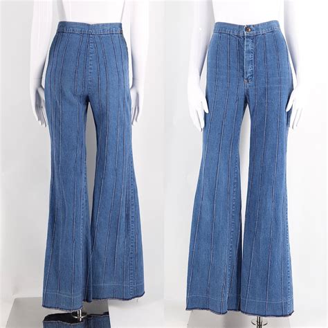 70s High Waisted Sz 26 Seamed Denim Bell Bottoms Jeans Vintage 1970s