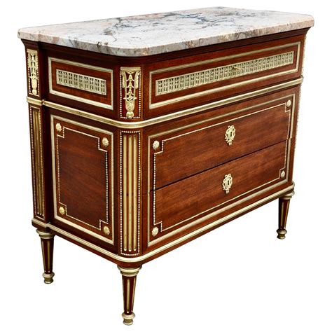 Late 19th Century Louis Xvi Marble Top Mahogany Commode In Style Of