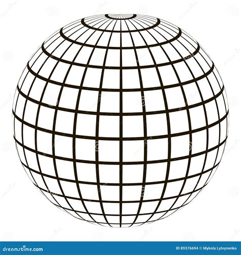 3d Globe With A Coordinate Grid Meridian And Parallel Stock Vector
